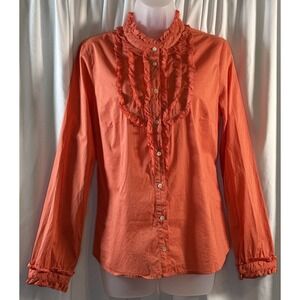 J. Crew Ruffle Front Button Down Shirt Long Sleeve Coral M Cottagecore 79-53